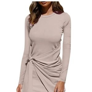 Yinguo Women's Long Sleeve Knit Slim Ruched Tie Waist Jersey Dress: NEW